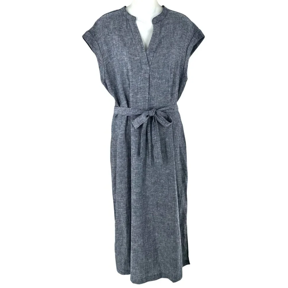 NEW/NWT Jones New York Navy Blue Linen Maxi Dress Pockets Size Large - Picture 7 of 7